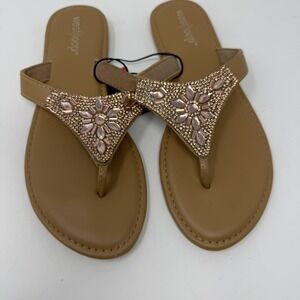 West Loop Shoes Womens Size 5/6 Slip On Beaded Thong Sandals Rhinestone Summer